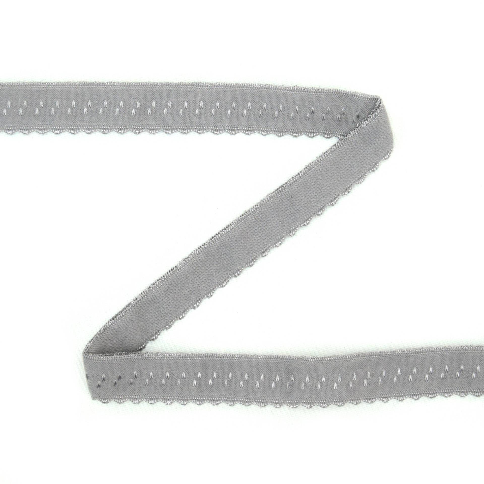 Elastisches Spitzen Einfassband mit Stickerei grau 12 mm von Stoffe Hemmers