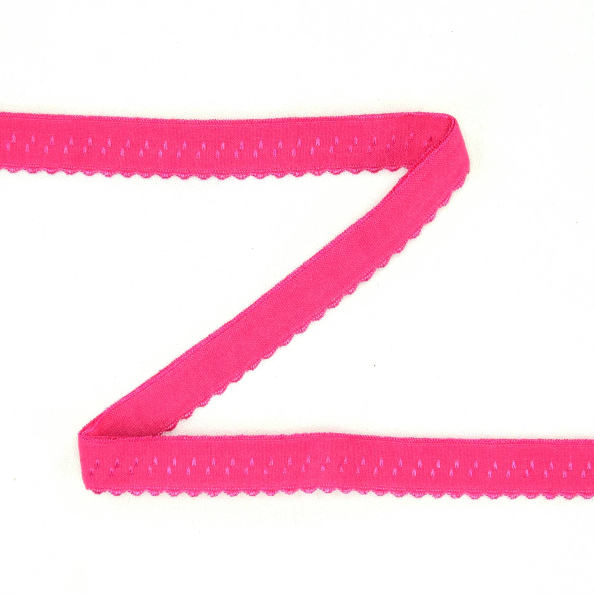 Elastisches Spitzen-Einfassband mit Stickerei pink 12 mm von Stoffe Hemmers