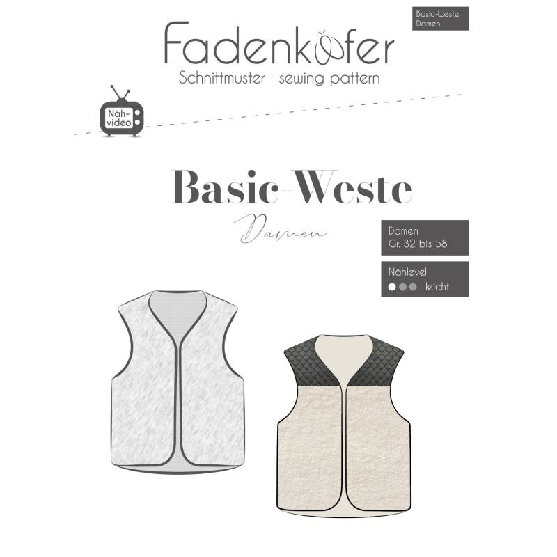 Fadenkäfer Basic Weste Damen Papierschnittmuster von Stoffe Hemmers