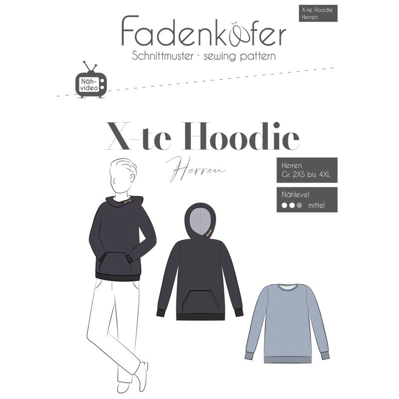 Fadenkäfer X-te Hoodie Herren Papierschnittmuster Fadenkäfer X-te Hoodie Herren Papierschnittmuster von Stoffe Hemmers