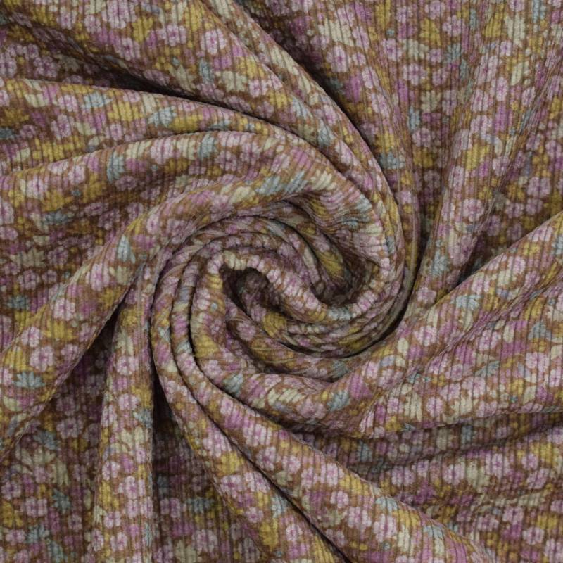 Feincord Dizzy Flowers, braun von Stoffe Hemmers
