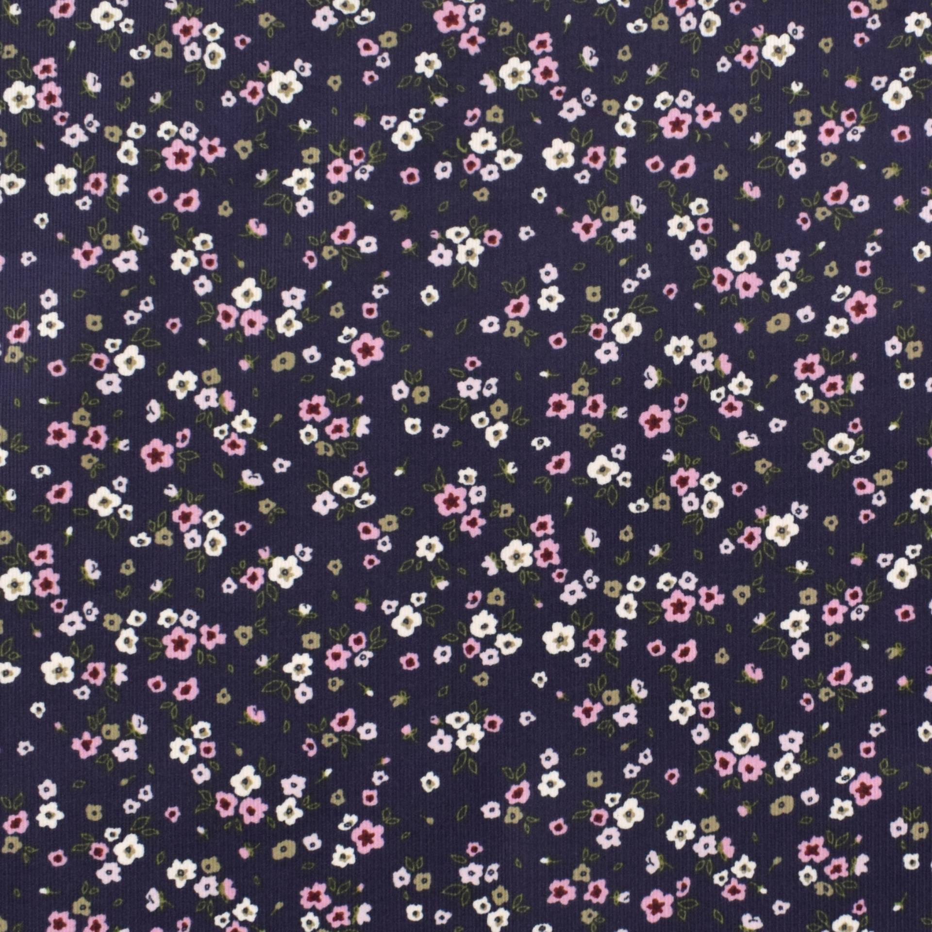 Feincord Sweet Flowers, violett von Stoffe Hemmers