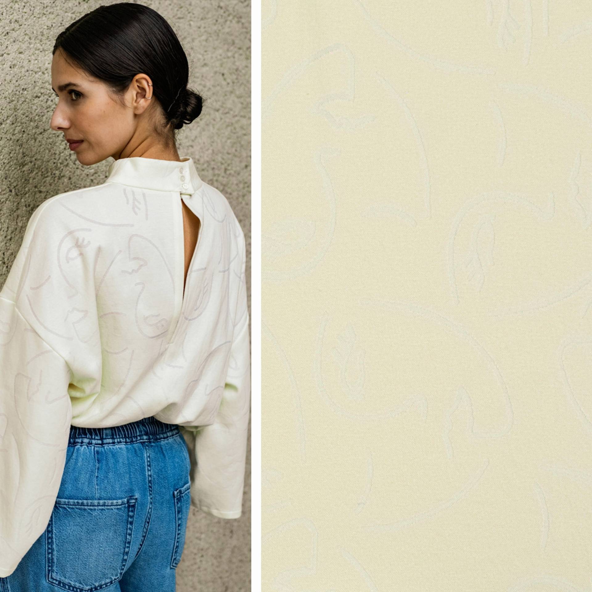 Feinstrickstoff Jaquard Faces Fibre Mood, vanille von Stoffe Hemmers