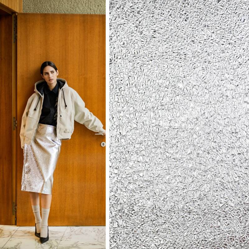 Folienstretch Crackle Fibre Mood, silber von Stoffe Hemmers