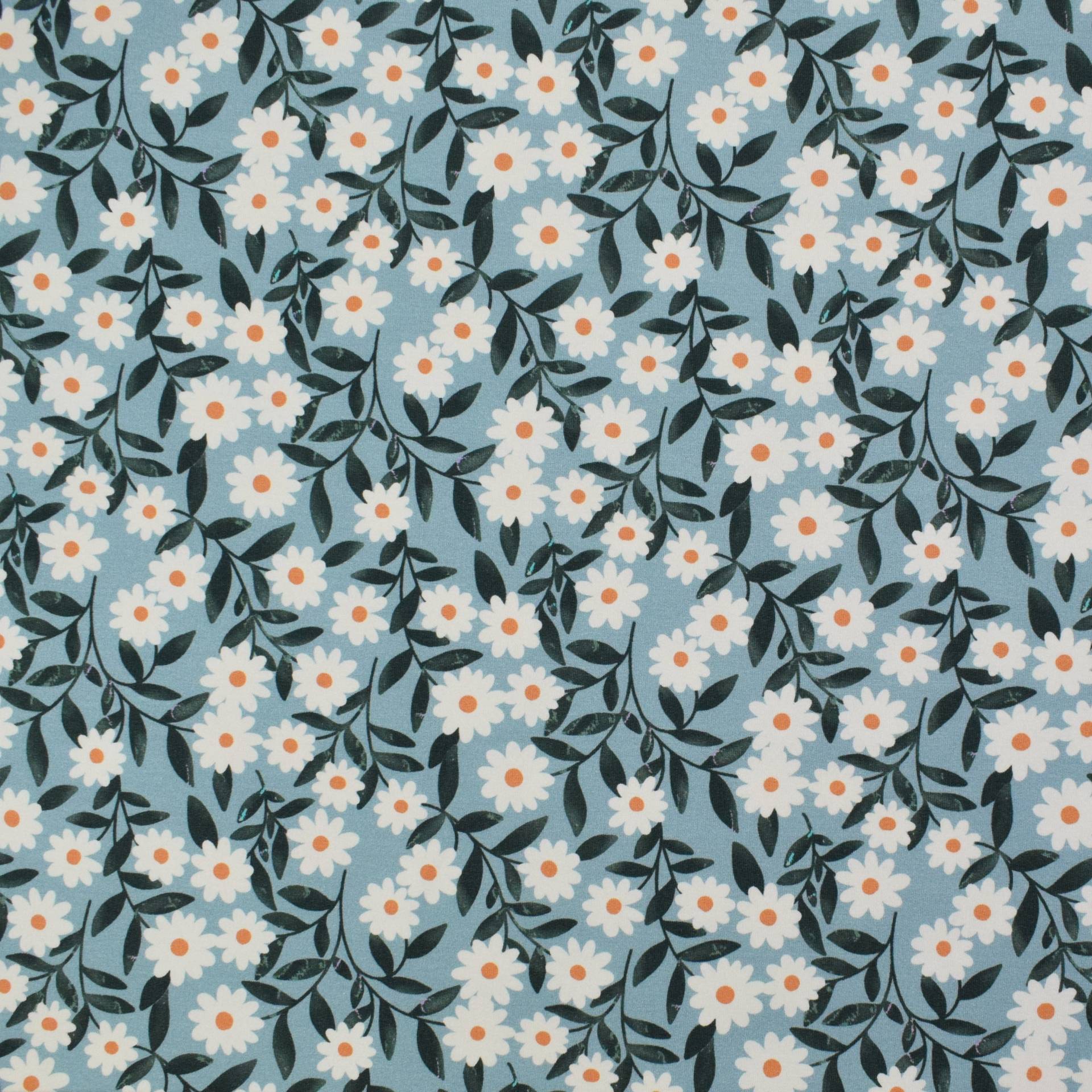 French Terry Daisies, altblau von Stoffe Hemmers