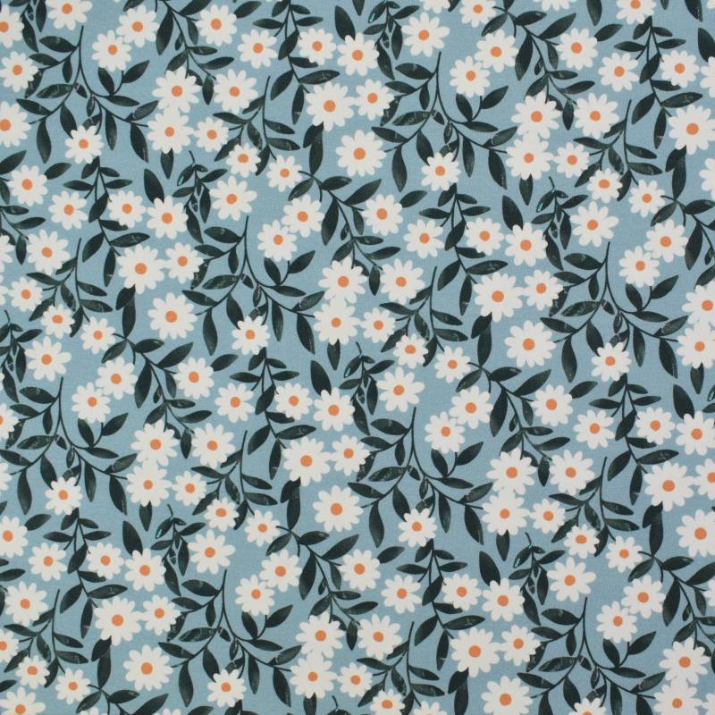French Terry Daisies, altblau von Stoffe Hemmers