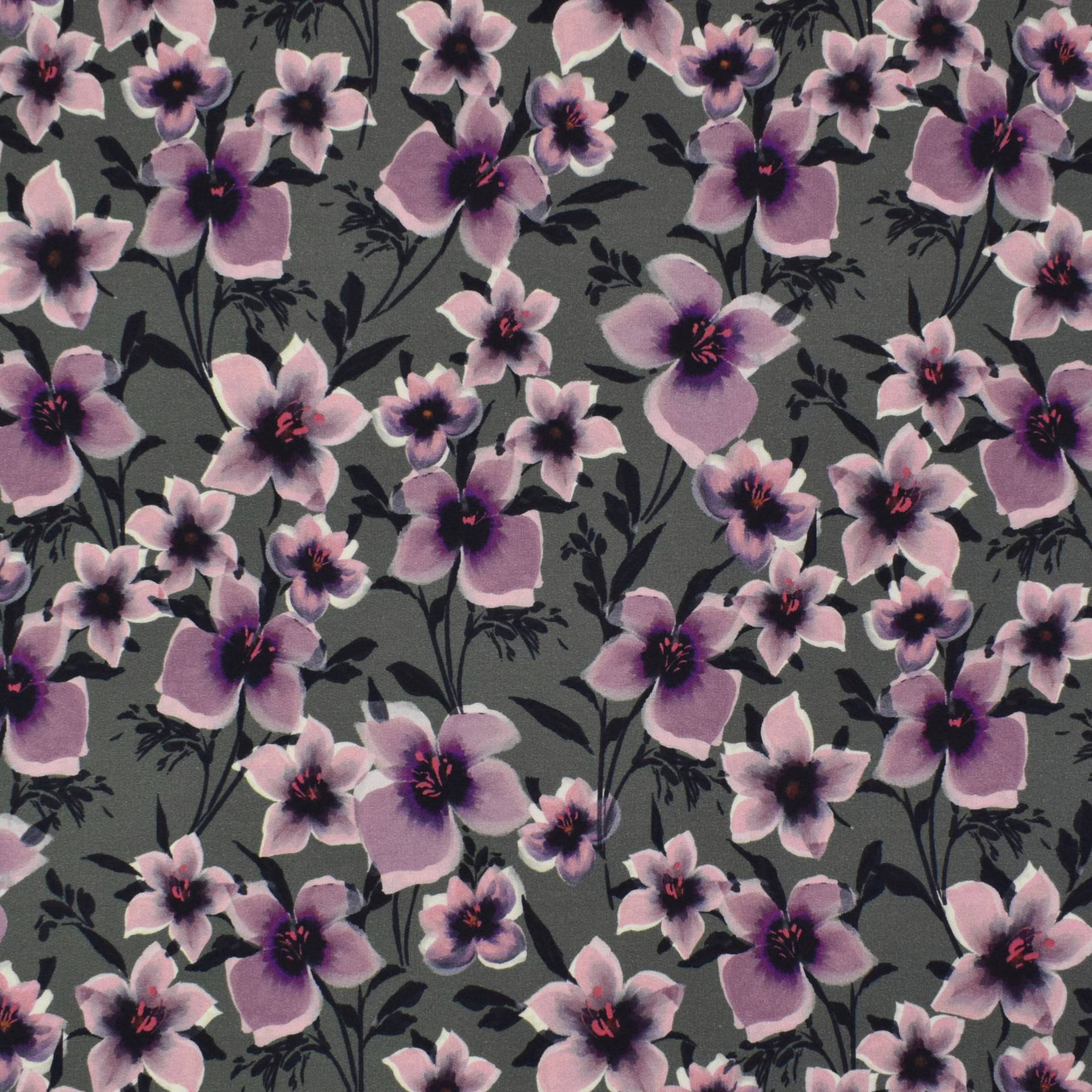 French Terry Flower Dream, khaki von Stoffe Hemmers