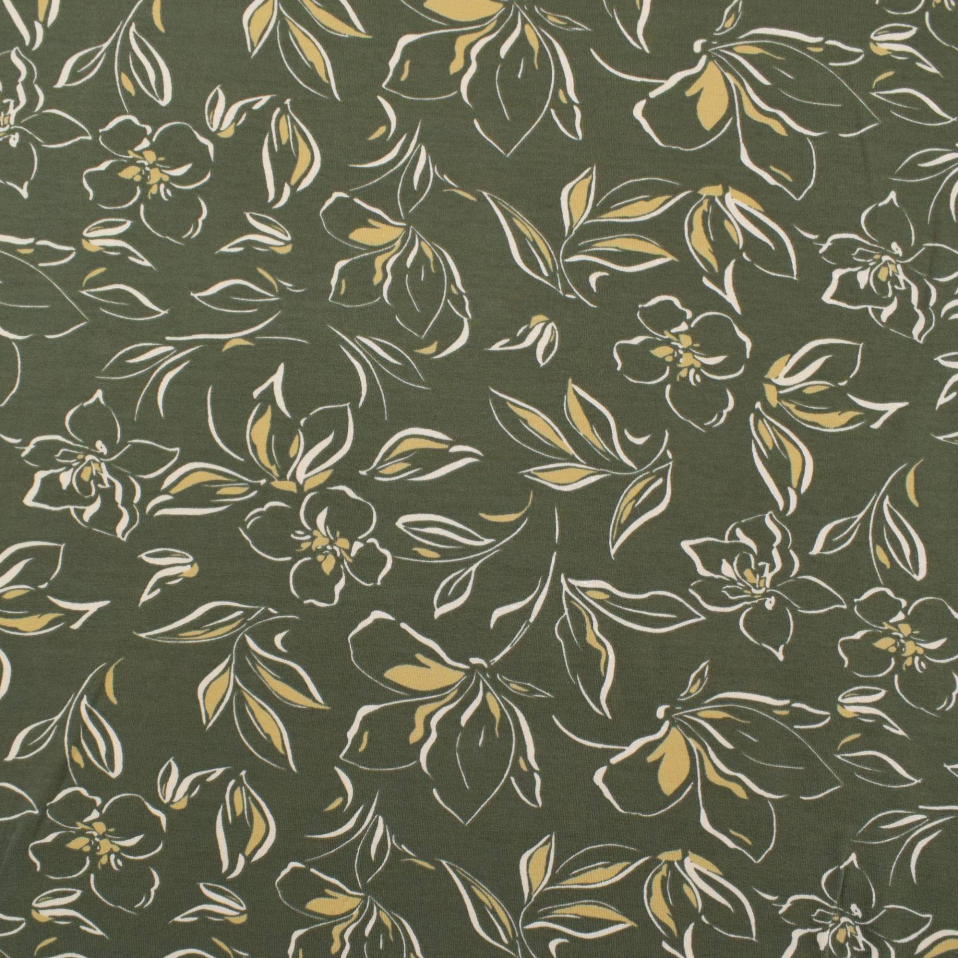French Terry Flower Lines, olivgrün French Terry Flower Lines, olivgrün von Stoffe Hemmers