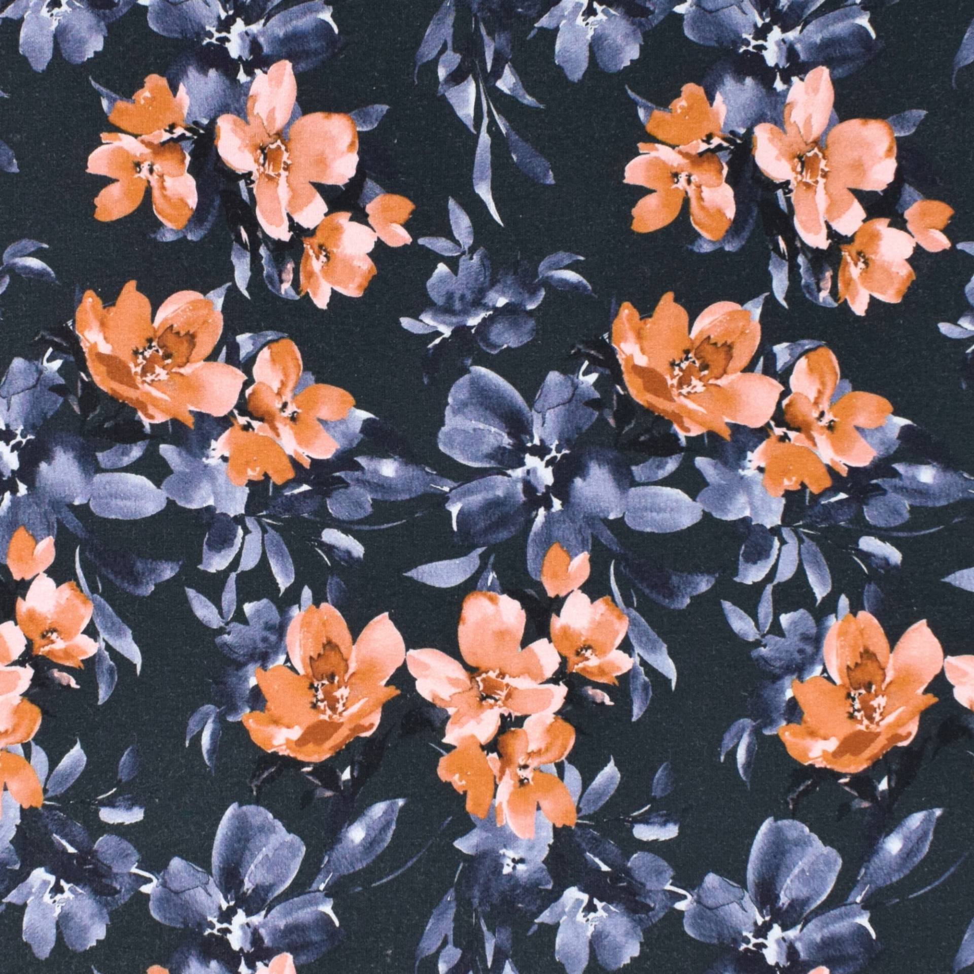 French Terry Flower Love, marine French Terry Flower Love, marine von Stoffe Hemmers