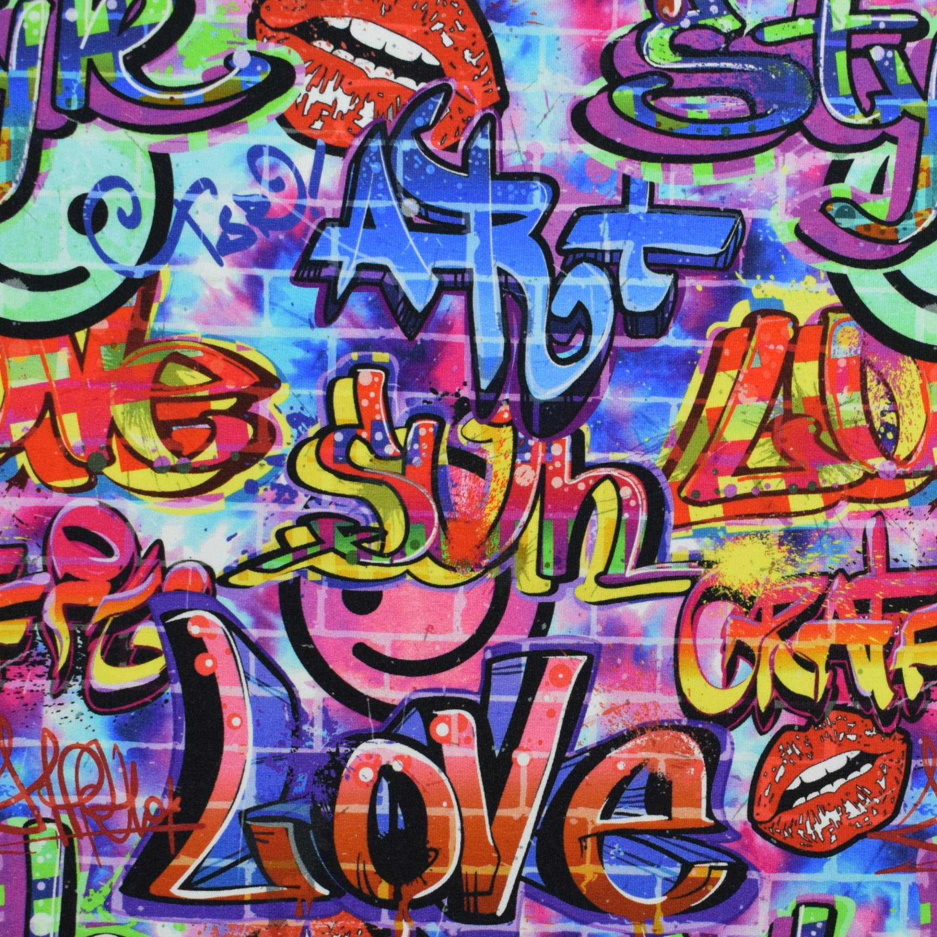 French Terry Graffiti Love, multicolor French Terry Graffiti Love, multicolor von Stoffe Hemmers