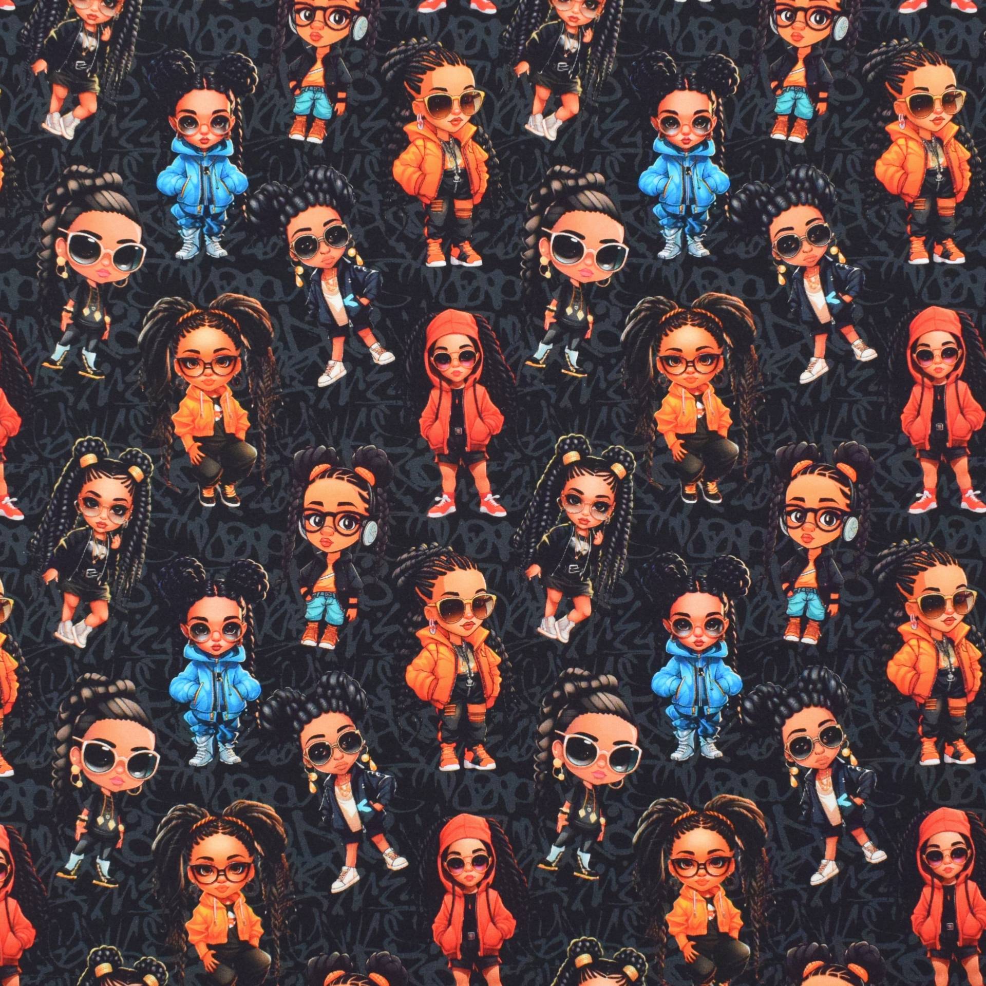 French Terry Hip Hop Girls, schwarz von Stoffe Hemmers