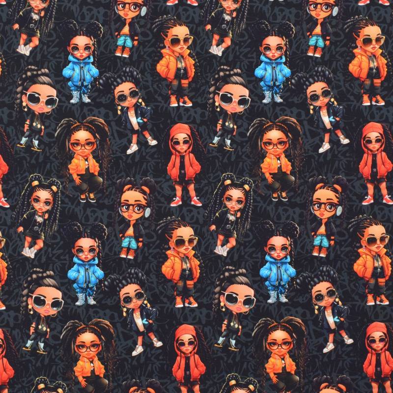 French Terry Hip Hop Girls, schwarz French Terry Hip Hop Girls, schwarz von Stoffe Hemmers