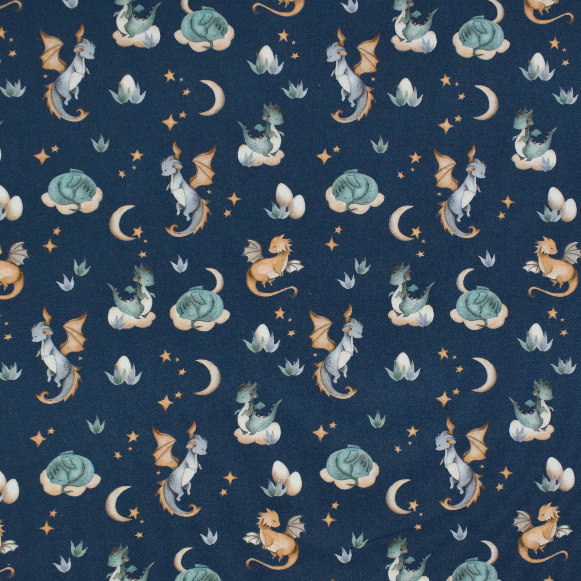French Terry Little Dragons, dunkelblau von Stoffe Hemmers