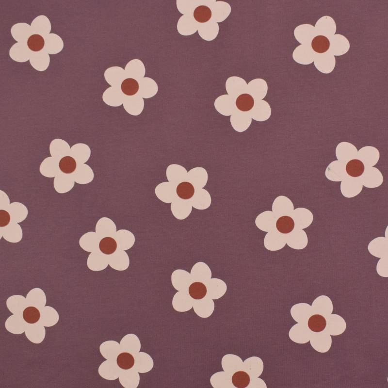 French Terry Lovely Flowers, aubergine von Stoffe Hemmers