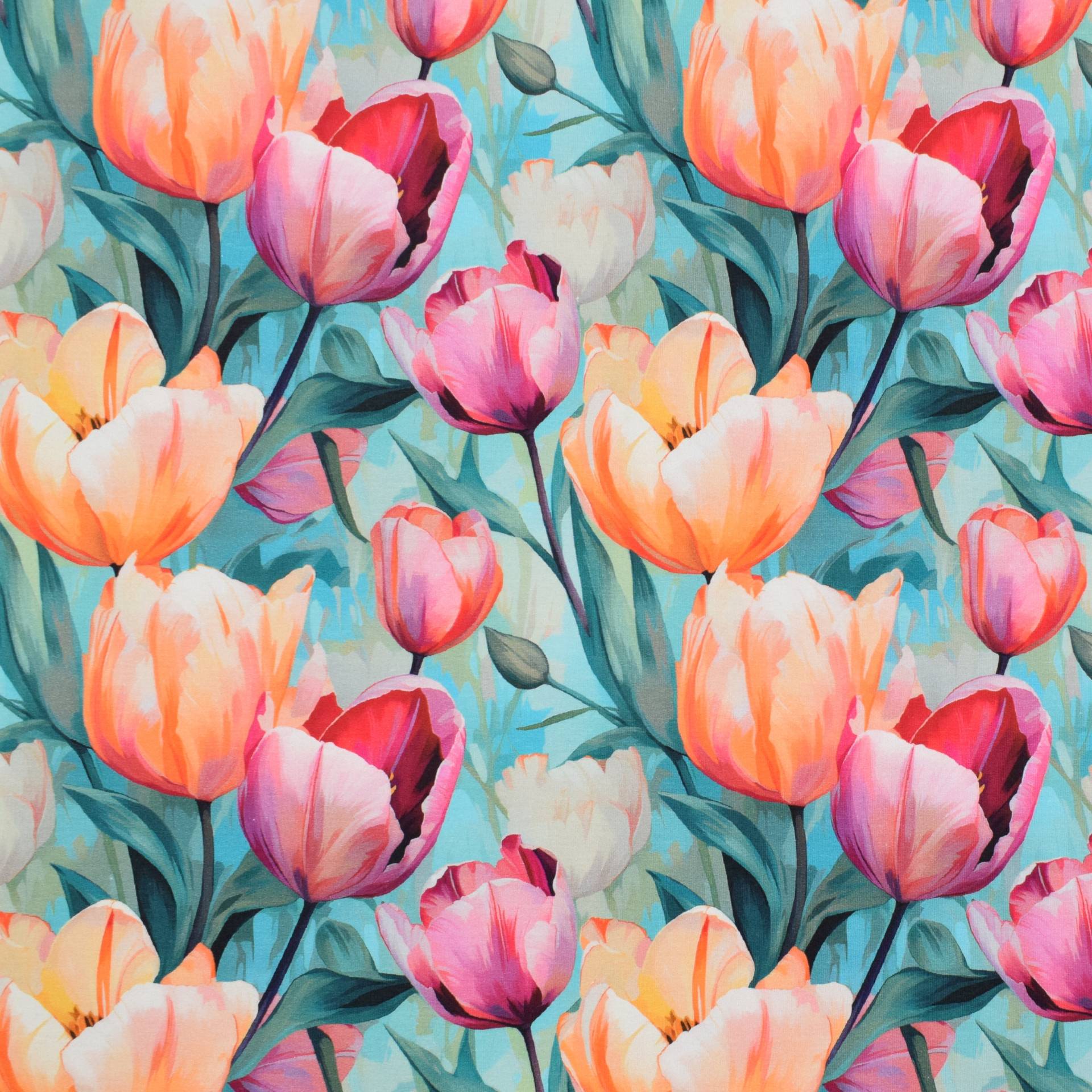 French Terry Tulips, aqua French Terry Tulips, aqua von Stoffe Hemmers