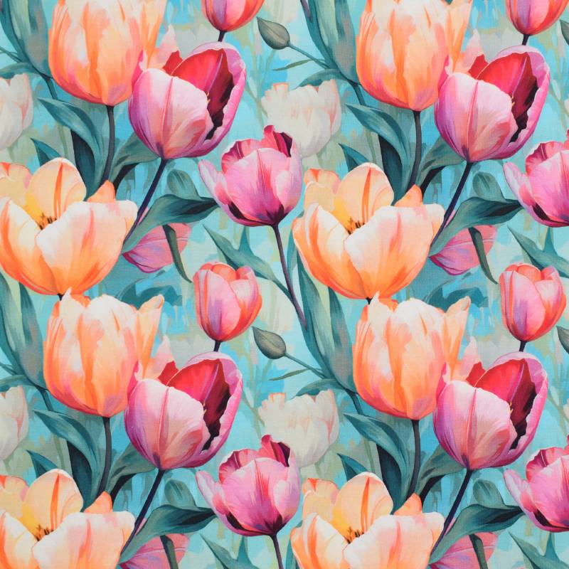 French Terry Tulips, aqua von Stoffe Hemmers