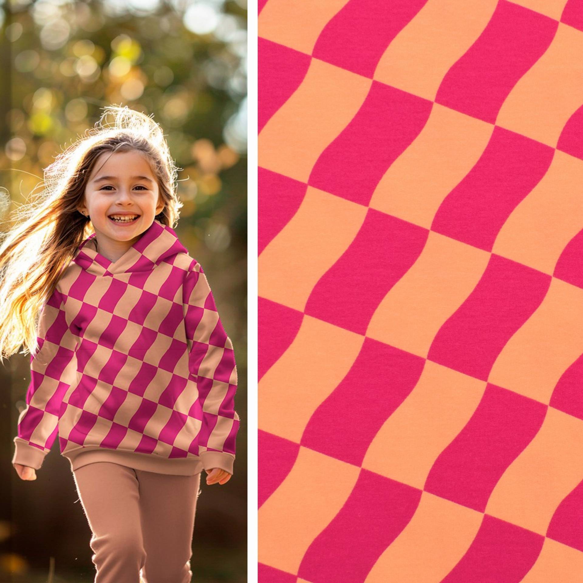 French Terry angeraut Check Poppy, pink von Stoffe Hemmers