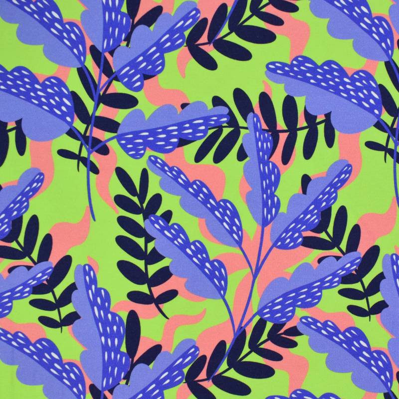 French Terry angeraut Colorful Leaves, hellgrün von Stoffe Hemmers