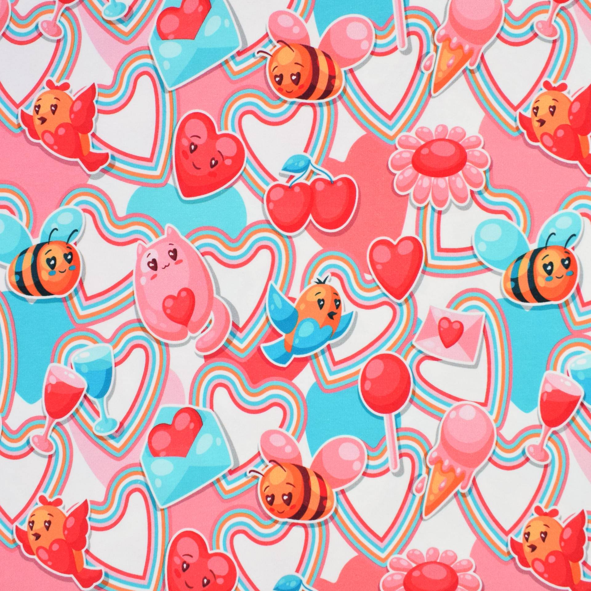 French Terry angeraut Happiness, wollweiß von Stoffe Hemmers