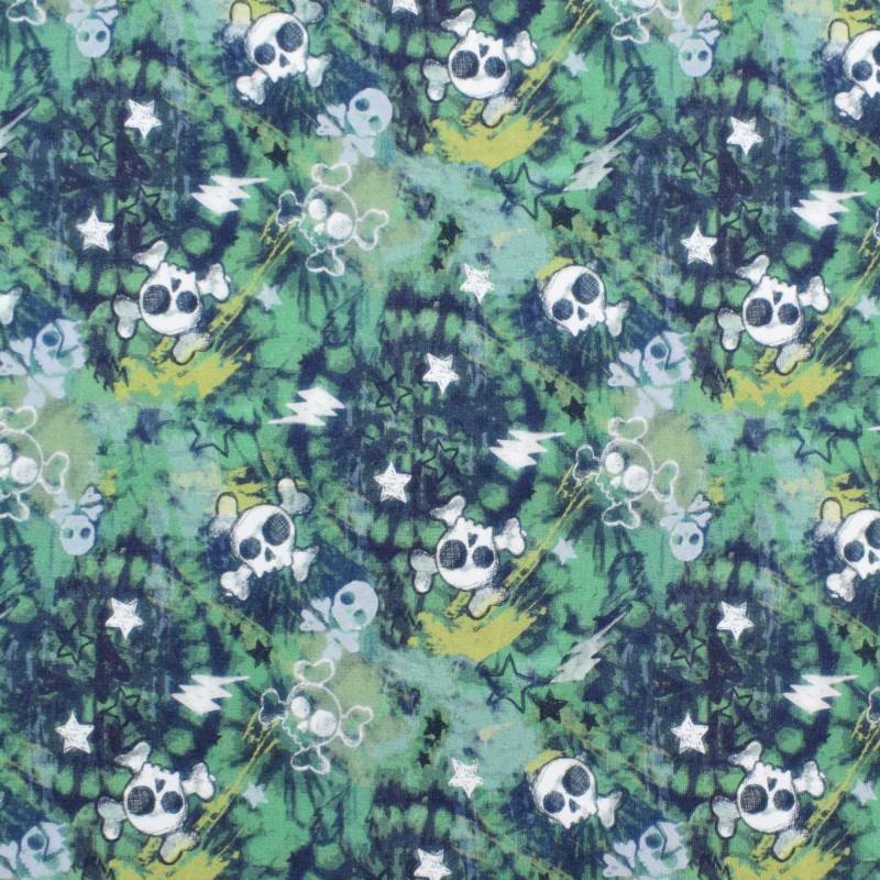 French Terry angeraut Little Skulls, grün von Stoffe Hemmers