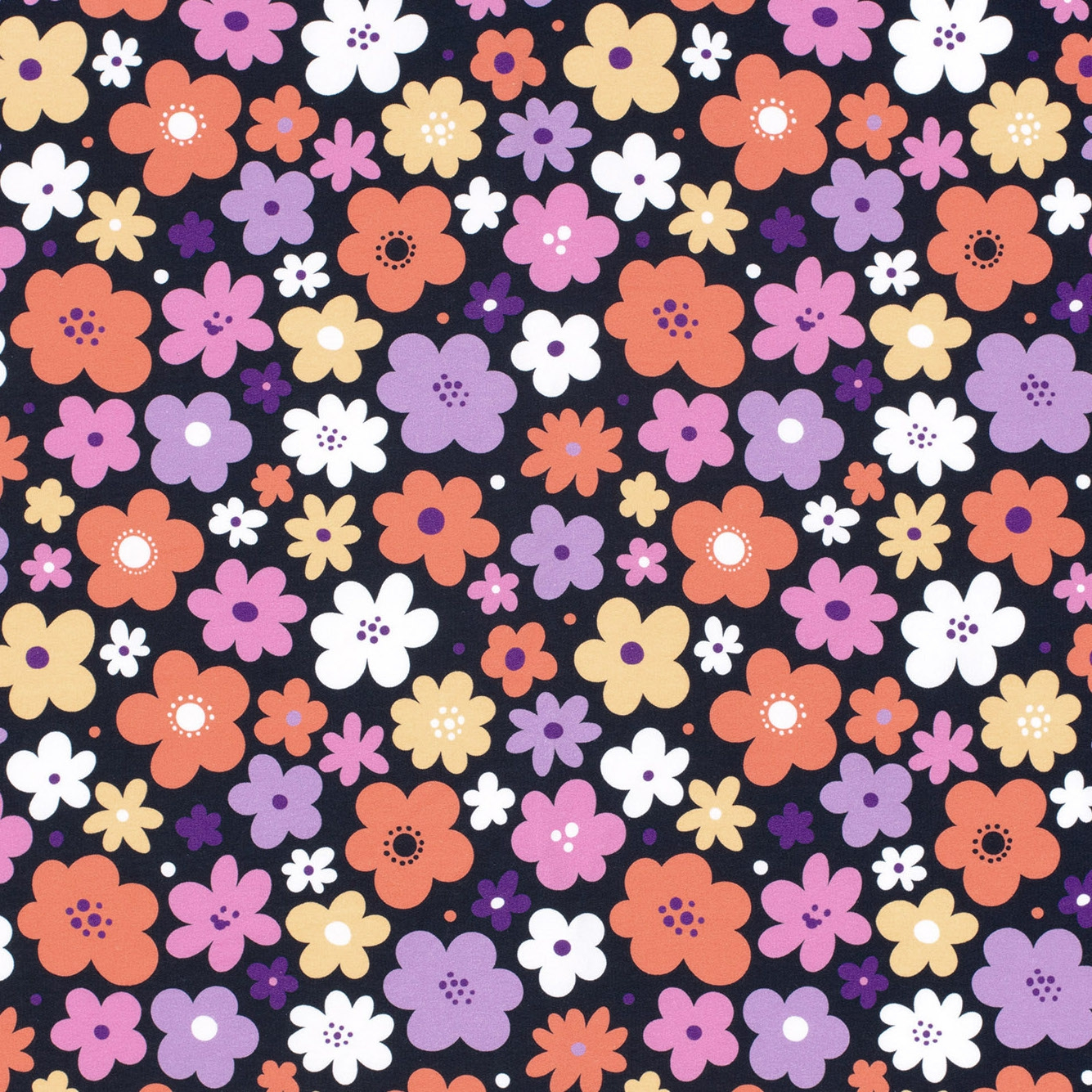 French Terry angeraut Retro Flowers, marine French Terry angeraut Retro Flowers, marine von Stoffe Hemmers