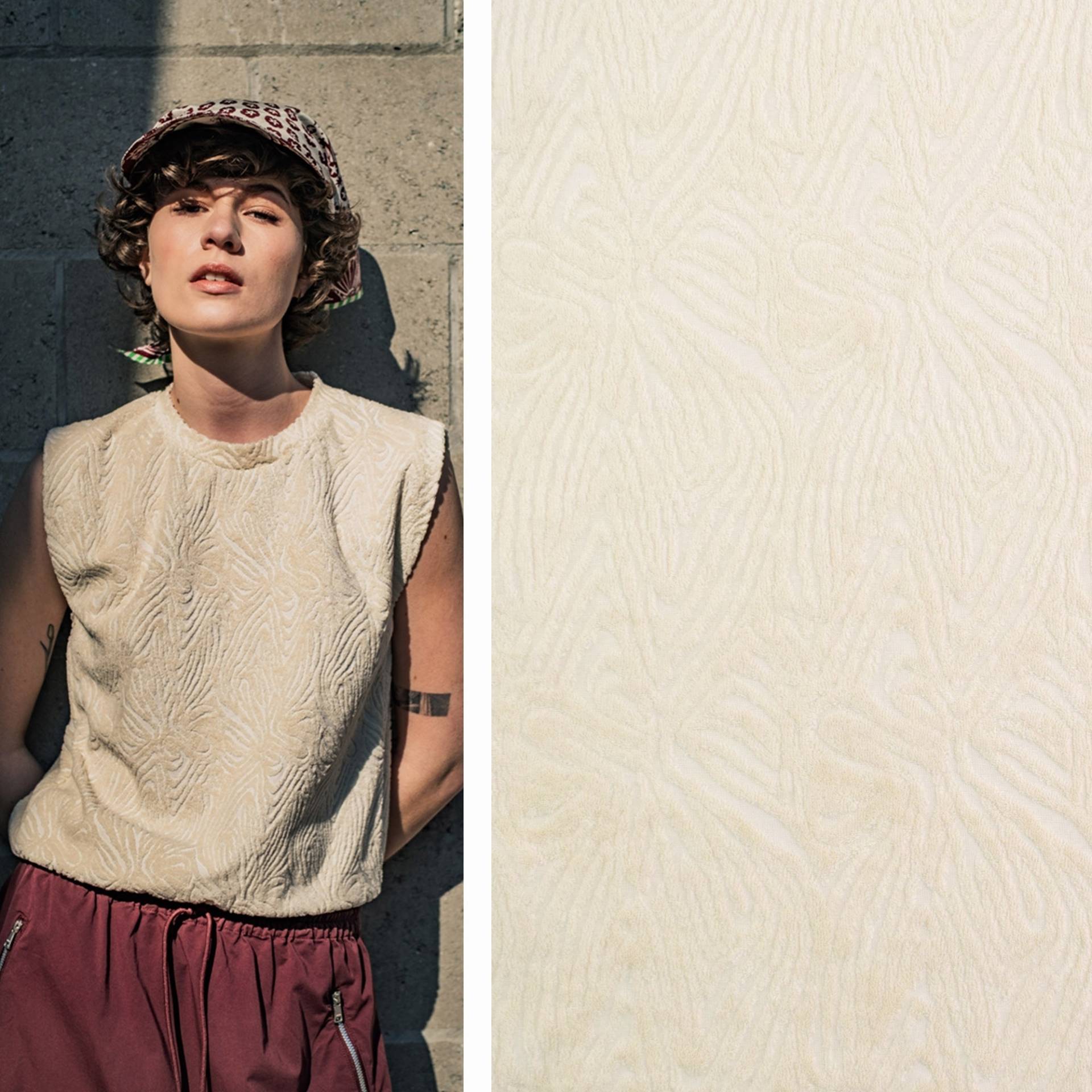 Frottee Jacquard Jersey Curved Lines Fibre Mood, creme von Stoffe Hemmers