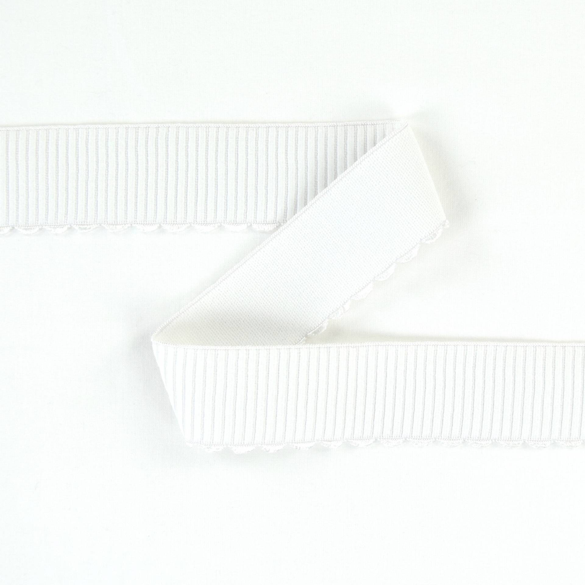 Gummiband mit Sticklitze 38 mm, weiss Gummiband mit Sticklitze 38 mm, weiss von Stoffe Hemmers