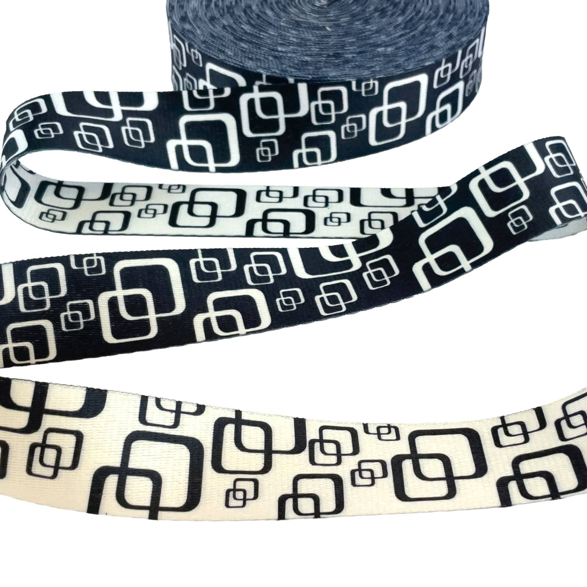 Gurtband Doubleface Black and White 40 mm Retro Cubes von Stoffe Hemmers