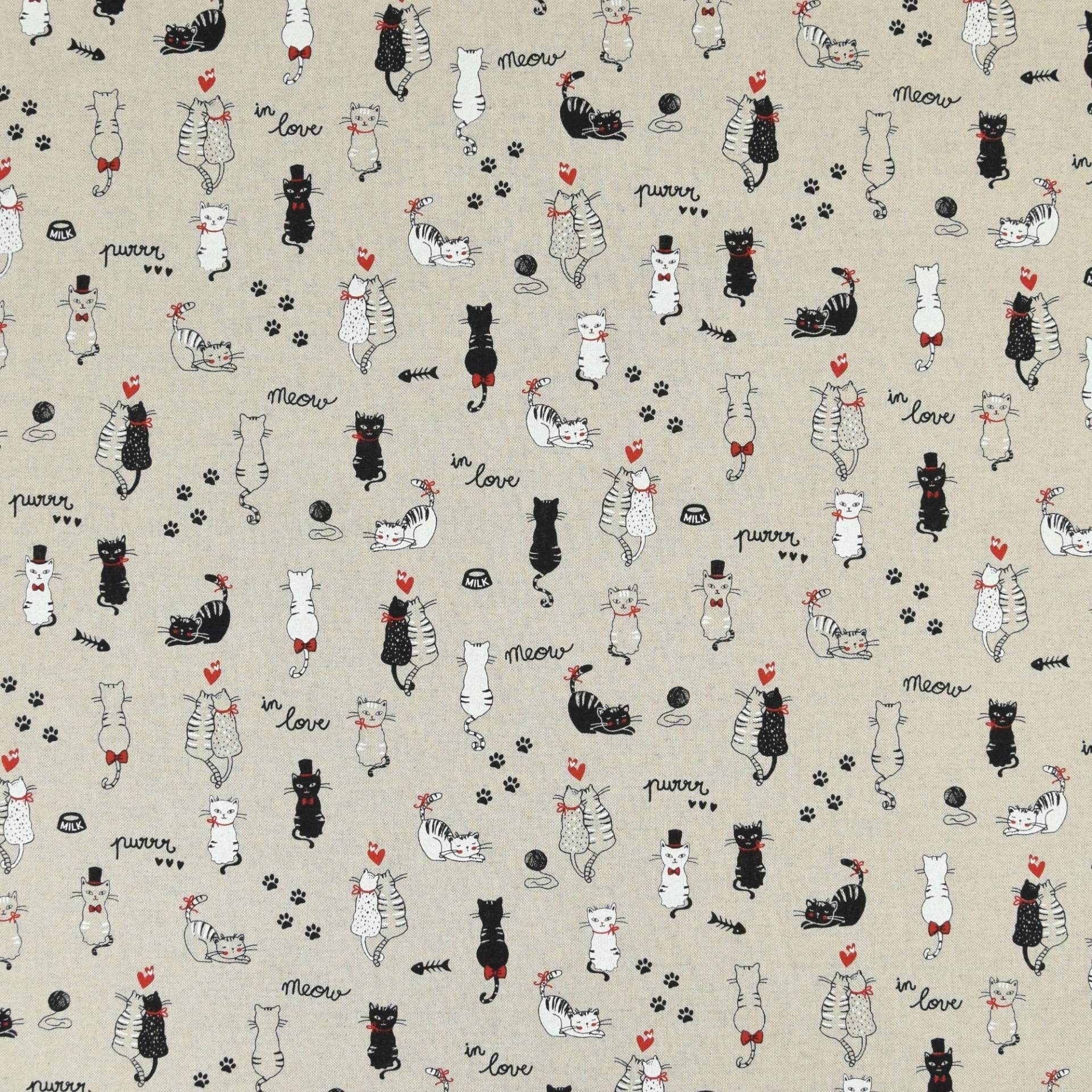 Halbpanama Cats in Love, natur Halbpanama Cats in Love, natur von Stoffe Hemmers
