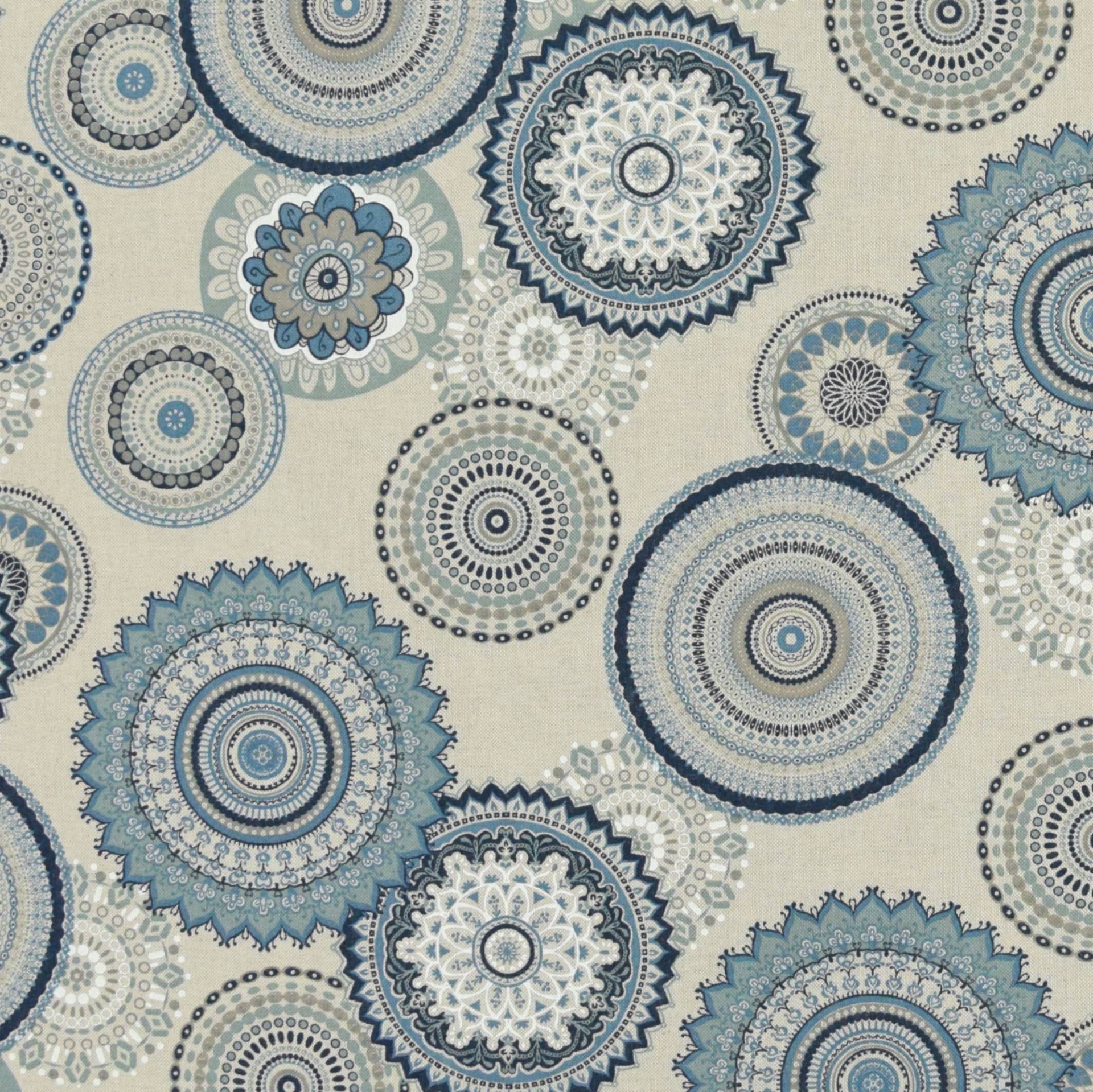 Dekostoff Halbpanama Mandala, blau von Stoffe Hemmers