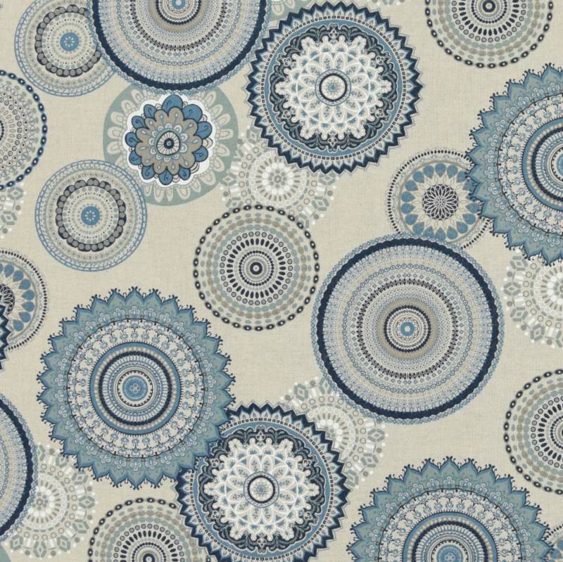 Dekostoff Halbpanama Mandala, blau von Stoffe Hemmers