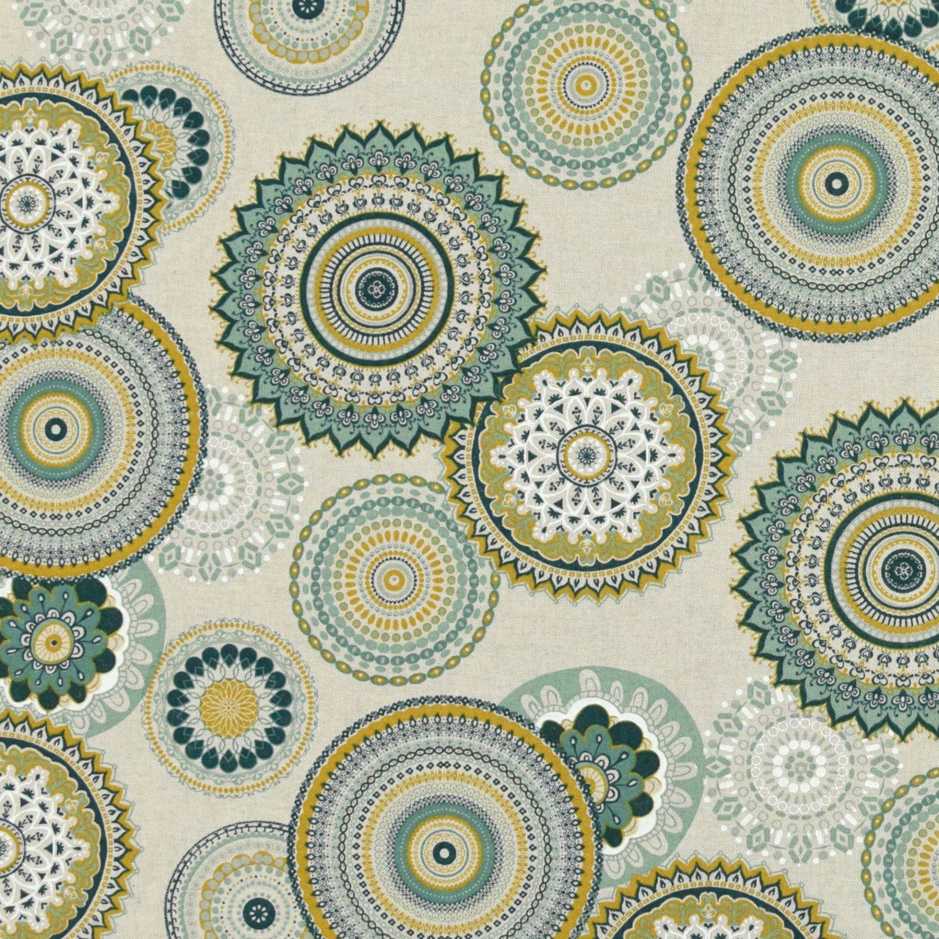 Dekostoff Halbpanama Mandala, grün Dekostoff Halbpanama Mandala, grün von Stoffe Hemmers