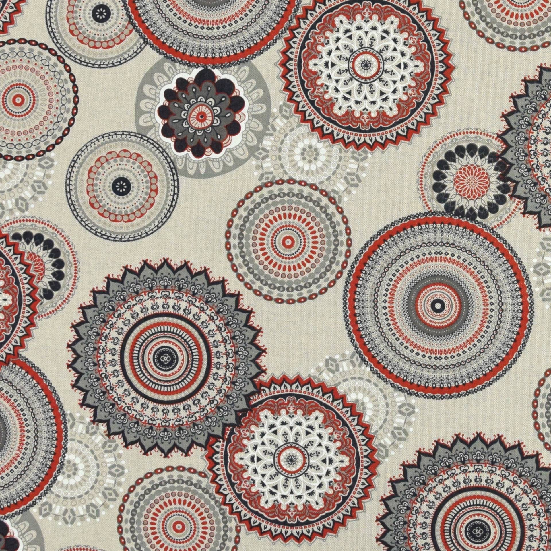Dekostoff Halbpanama Mandala, rot Dekostoff Halbpanama Mandala, rot von Stoffe Hemmers