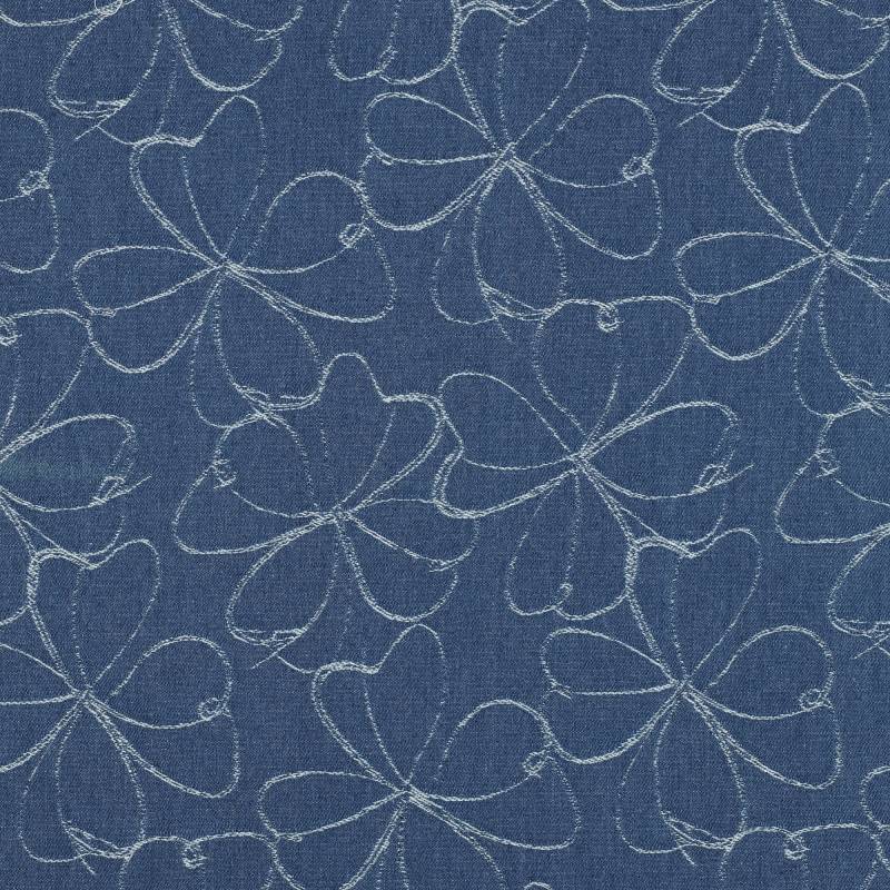 Jacquard Jeans Flowers, mittellblau von Stoffe Hemmers