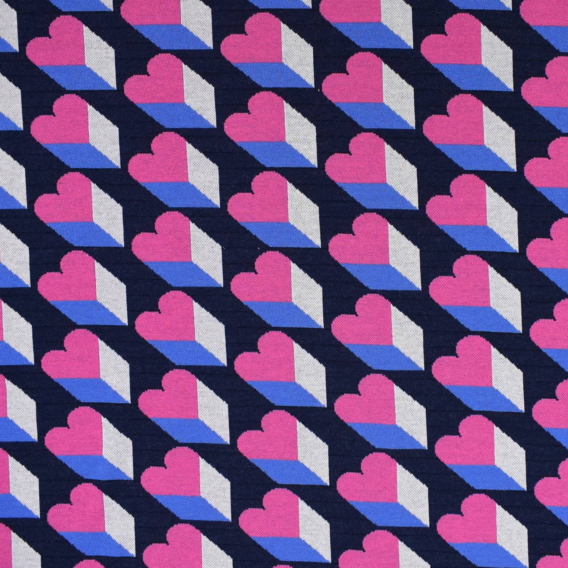 Jacquard Jersey Albstoffe Hamburger Liebe Queen of Hearts Royal Love Shadows, marine von Stoffe Hemmers