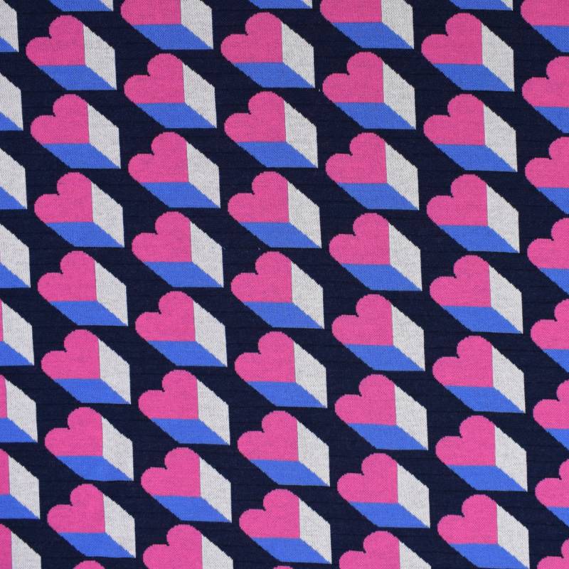 Jacquard Jersey Albstoffe Hamburger Liebe Queen of Hearts Royal Love Shadows, marine von Stoffe Hemmers