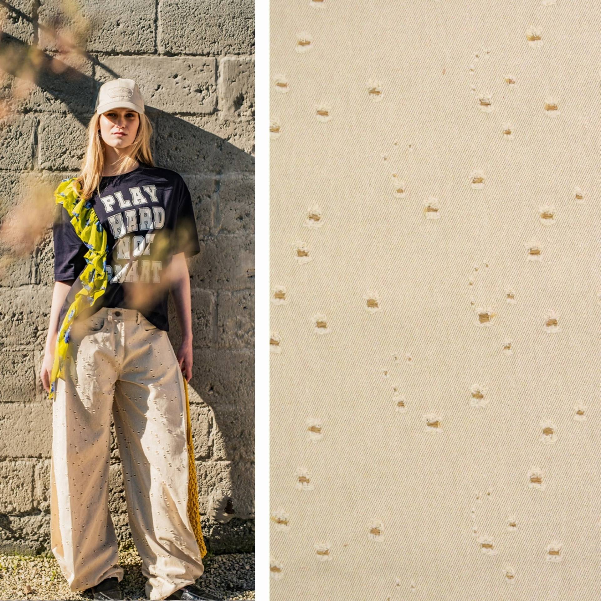 Jeansstoff Broken Fibre Mood, beige von Stoffe Hemmers