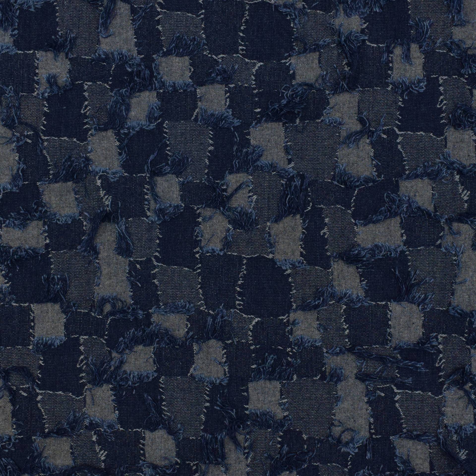 Jeansstoff Fringe Squares, dunkelblau von Stoffe Hemmers