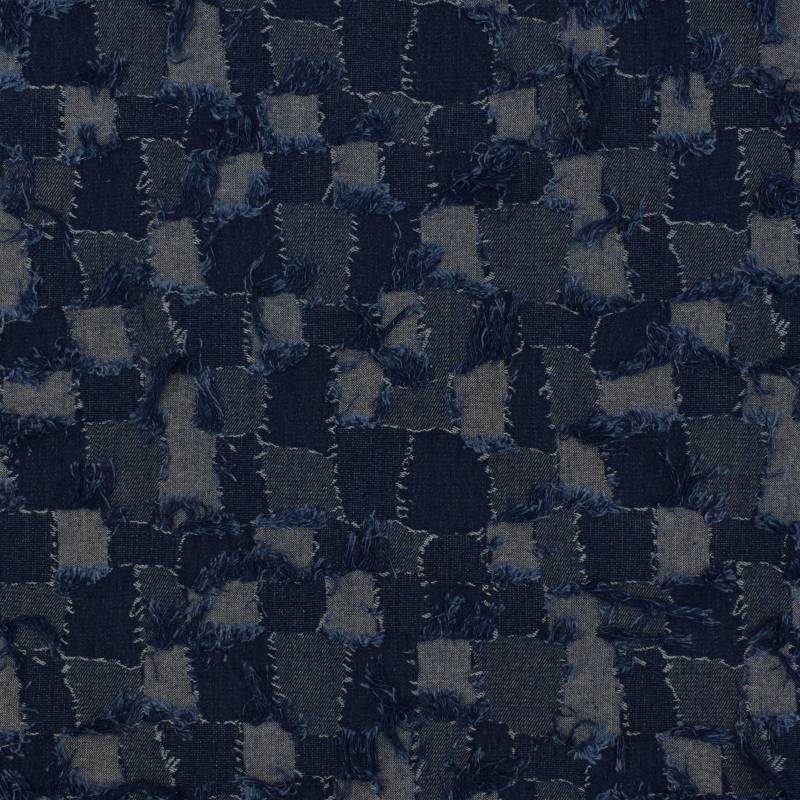 Jeansstoff Fringe Squares, dunkelblau von Stoffe Hemmers
