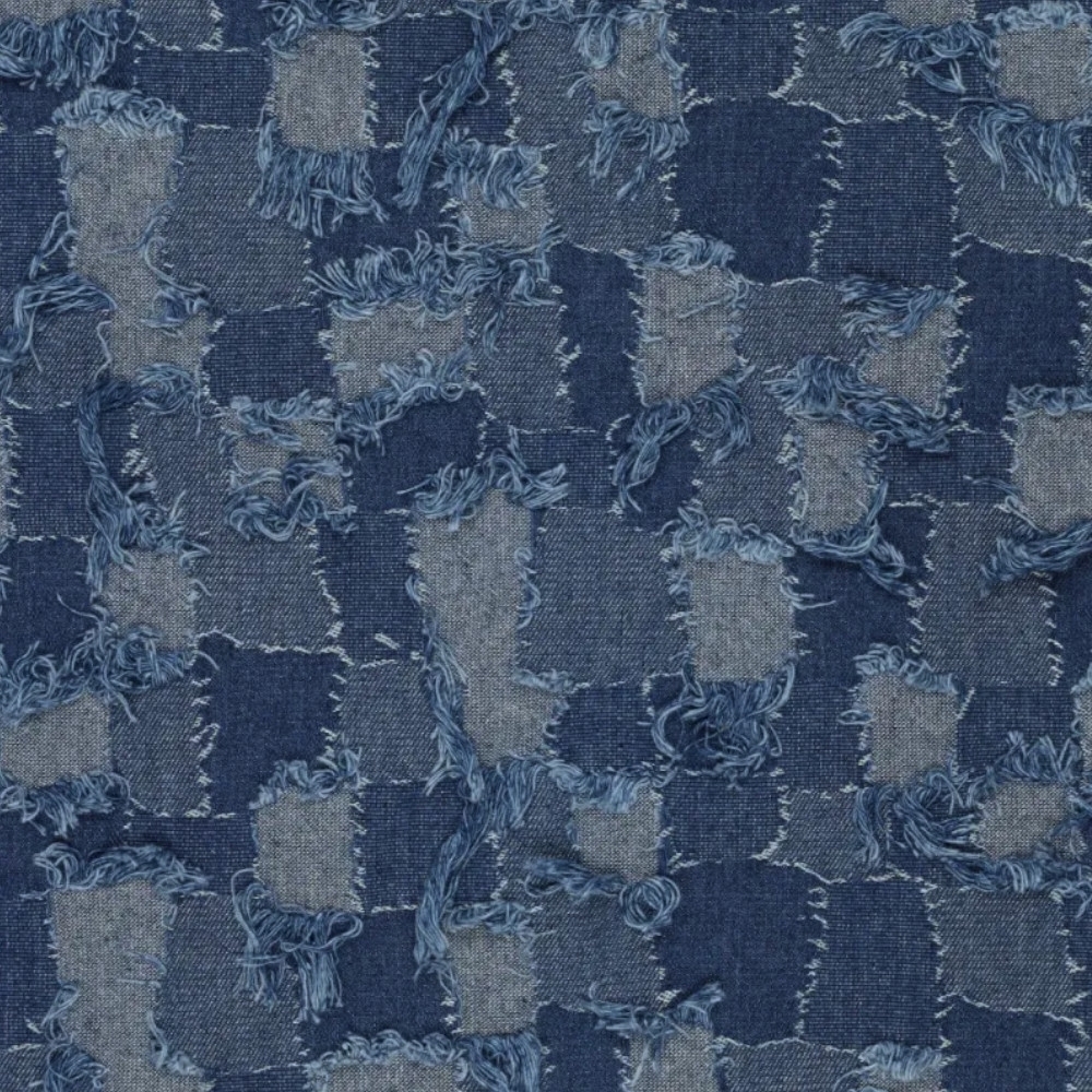 Jeansstoff Fringe Squares, mittelblau von Stoffe Hemmers
