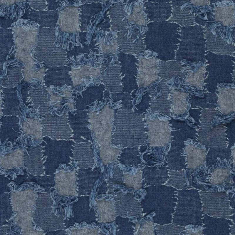 Jeansstoff Fringe Squares, mittelblau von Stoffe Hemmers