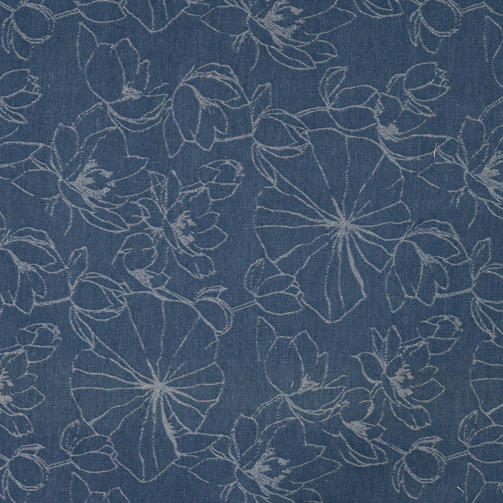 Jeansstoff Jacquard Fancy Flowers, mittelblau von Stoffe Hemmers