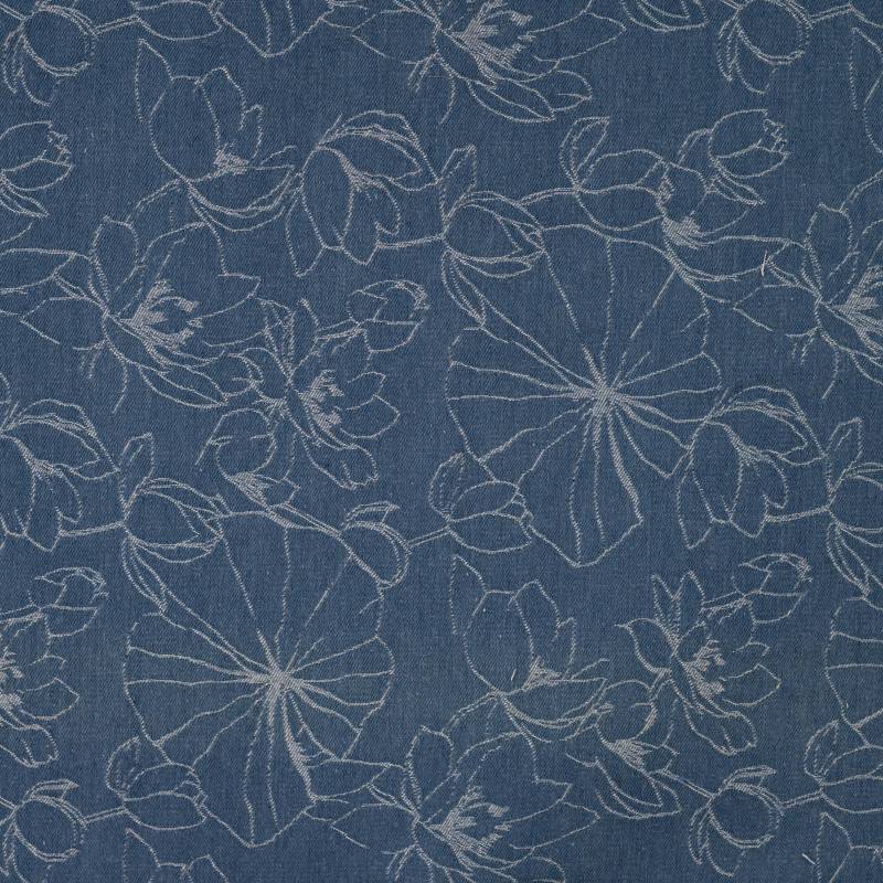 Jeansstoff Jacquard Fancy Flowers, mittelblau von Stoffe Hemmers