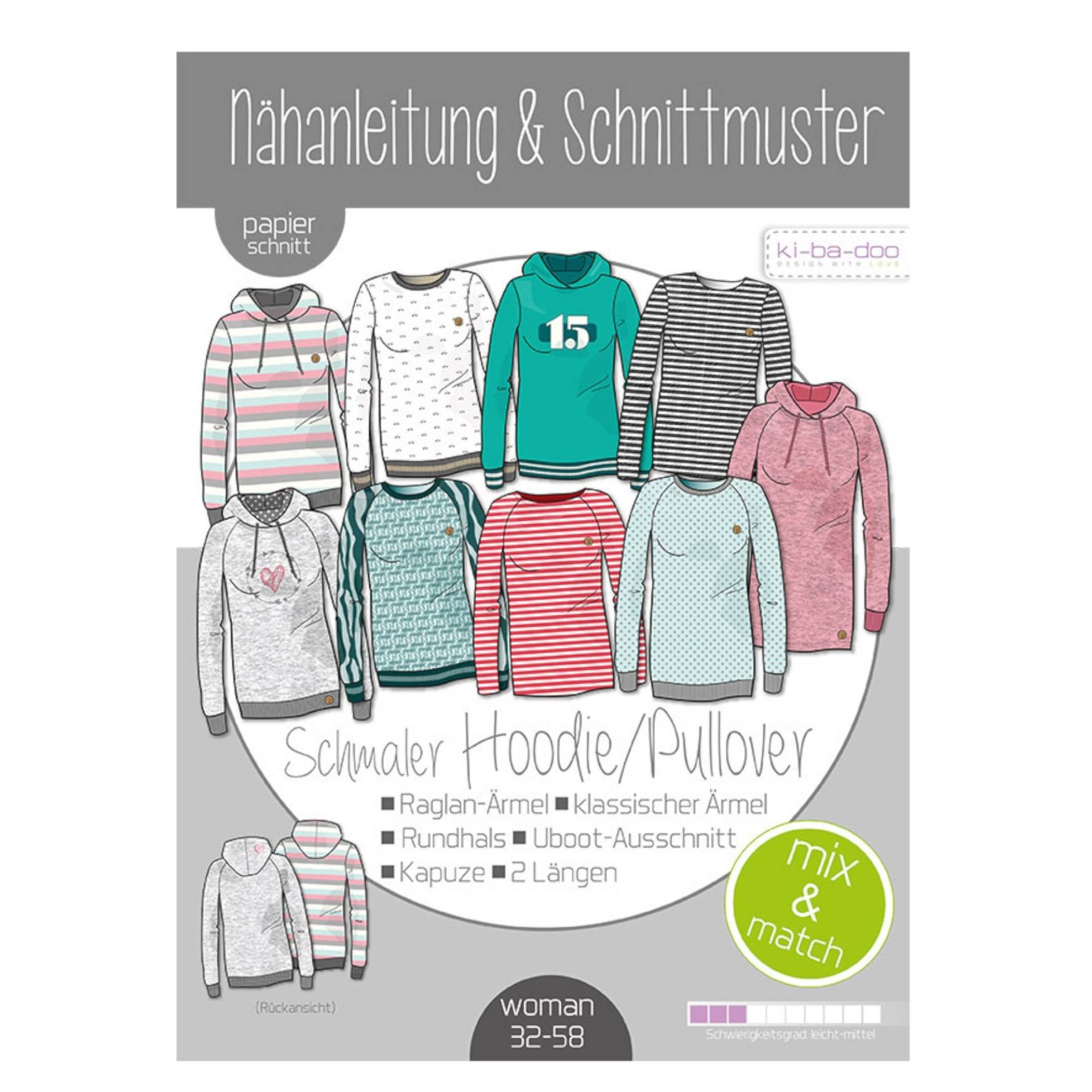 Ki-Ba-Doo Papierschnittmuster Sweater Hoodie Mix & Match Damen Ki-Ba-Doo Papierschnittmuster Sweater Hoodie Mix & Match Damen von Stoffe Hemmers