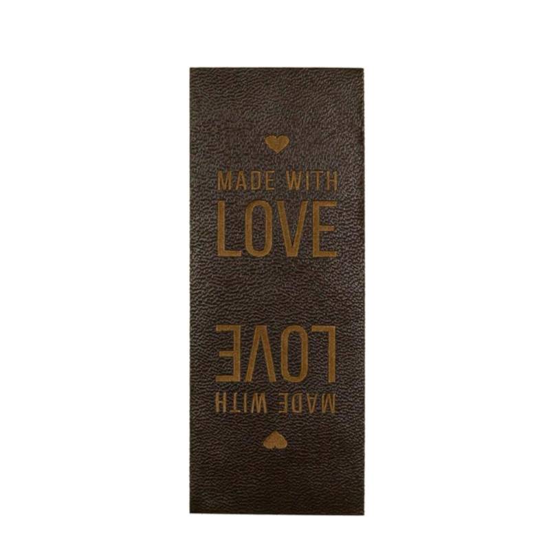 Kunstleder Knick-Label Made with Love, dunkelbraun von Stoffe Hemmers