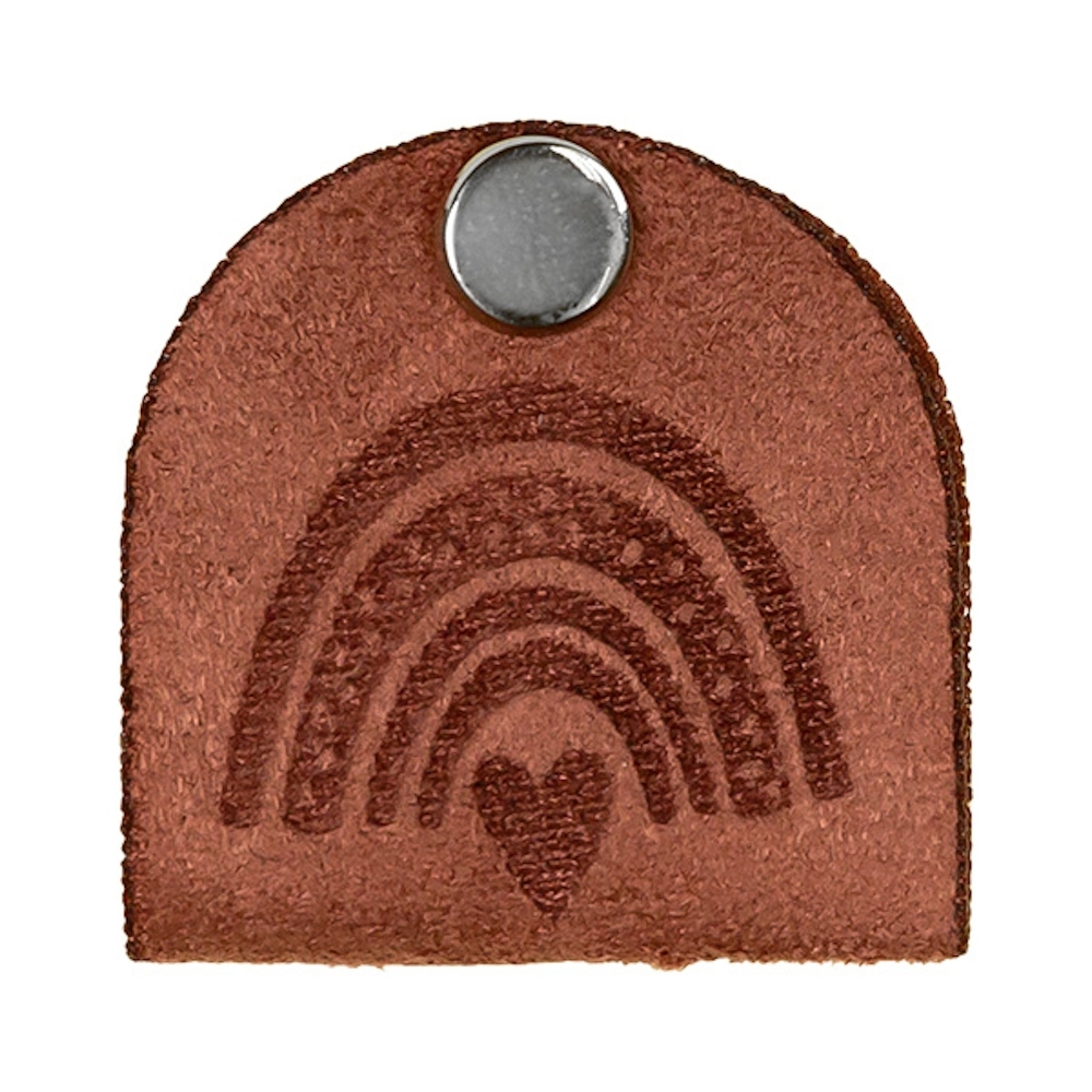 Kunstleder Knick-Label mit Schraube Regenbogen, altrosa von Stoffe Hemmers