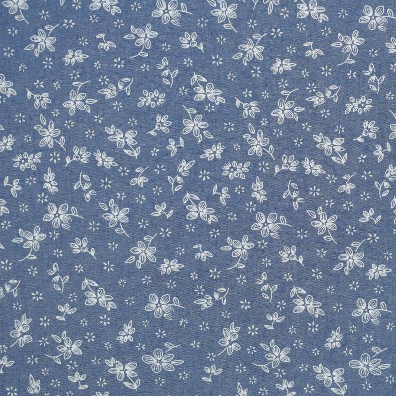 Leichter Jeansstoff Chambray Flower Lines, jeansblau von Stoffe Hemmers