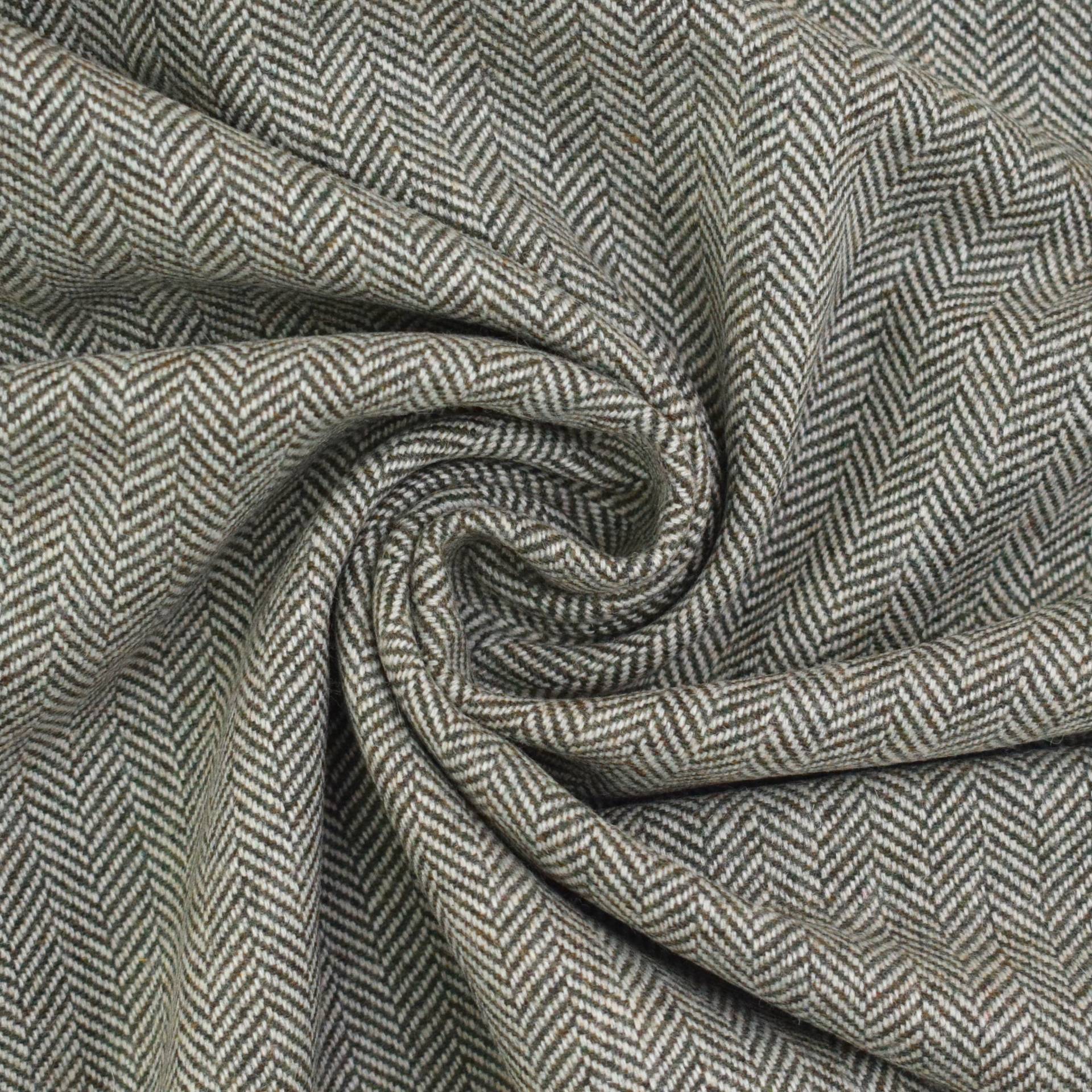 Leichter Wollstoff Herringbone, oliv von Stoffe Hemmers