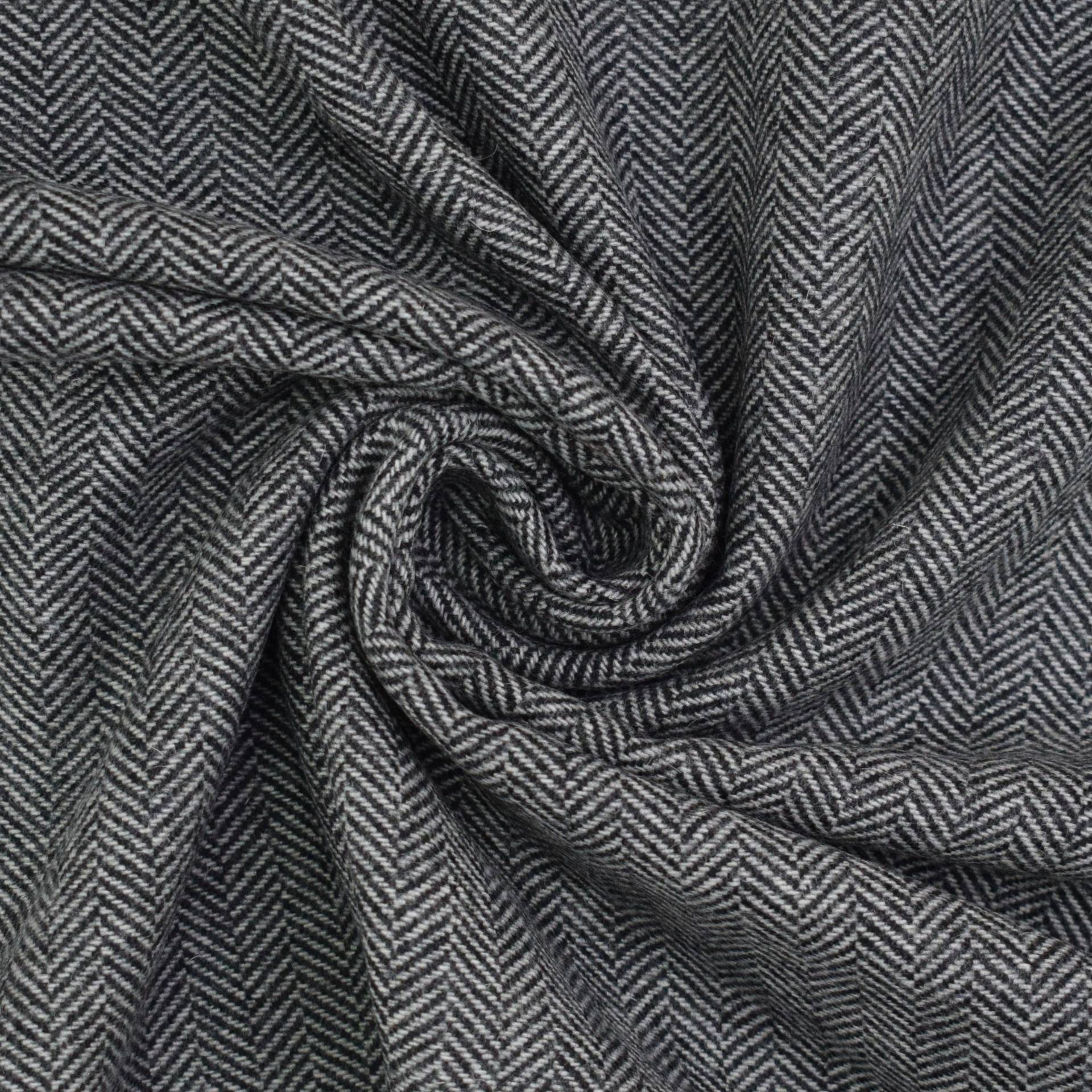Leichter Wollstoff Herringbone, schwarz von Stoffe Hemmers