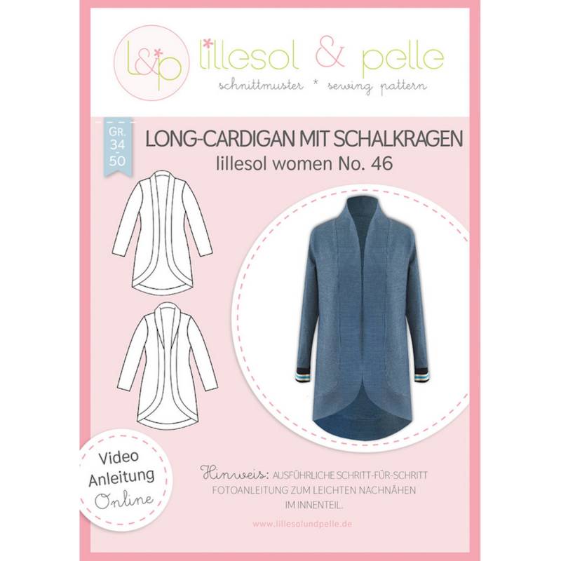 Lillesol Women No. 46 Long-Cardigan mit Schalkragen Papierschnittmuster von Stoffe Hemmers
